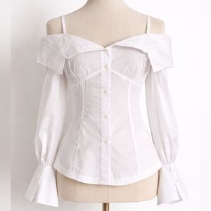 SIMKHAI White Cotton Off-The-Shoulder Button Down Top - Size M (Excellent)